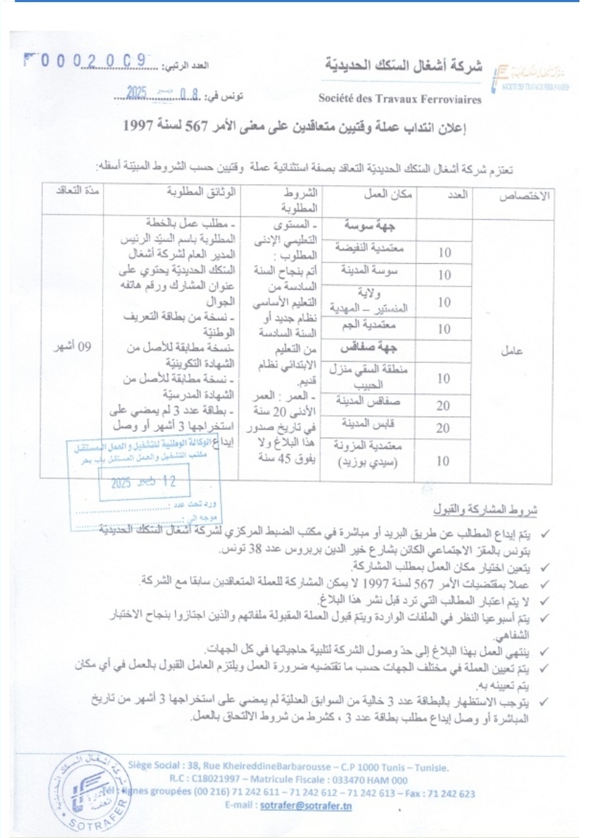 هام/ شركة أشغال السكك الحديدية تنتدب 